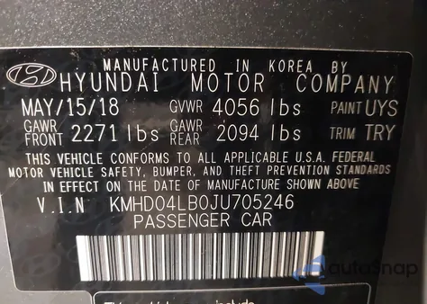 2018 Hyundai Elantra Sport z USA, uszkodzony, nr VIN KMHD04LB0JU705246